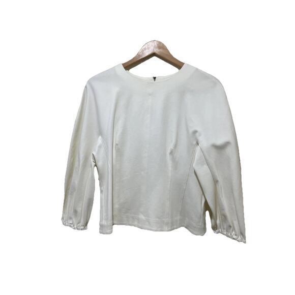 Tibi Top - 12 Cream Flare‎ Sleeve Crew Neck Back Zip Minimalist Comfort Fit - Picture 1 of 4